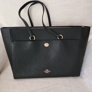 Coach Tote Folio Crossgrain Black Leather Tote with Gold Hardware
